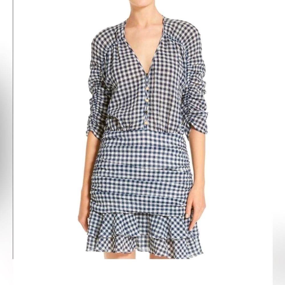 Veronica Beard Campbell Gingham Ruched Mini Dress - EUC